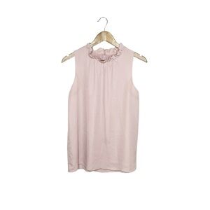 Light Pink Sleeveless Shell Ruffle Top Size S Career Feminine High Neck Blouse
